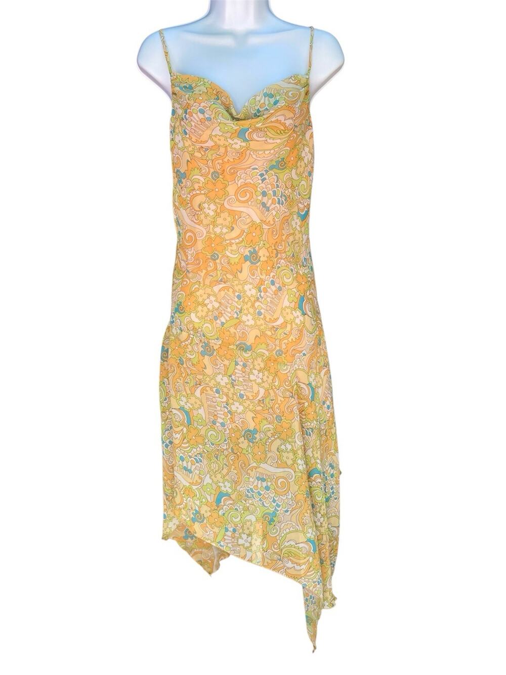 Vintage 90s Y2k Asymmetrical Girly Sheer Floral Slip Boho Midi Dress S/4